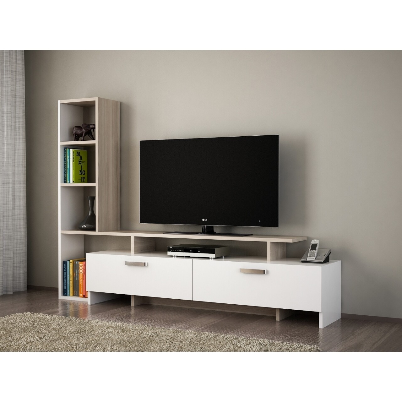 Comoda TV, Wooden Art, Simal White Cordoba, 168.2x120x29.5 cm - imagine 6